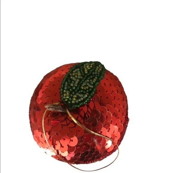 VTG Bloomies Bloomingdales NYC Sequin Red Apple Holiday Tree Ornament 2X3” - Picture 3 of 4